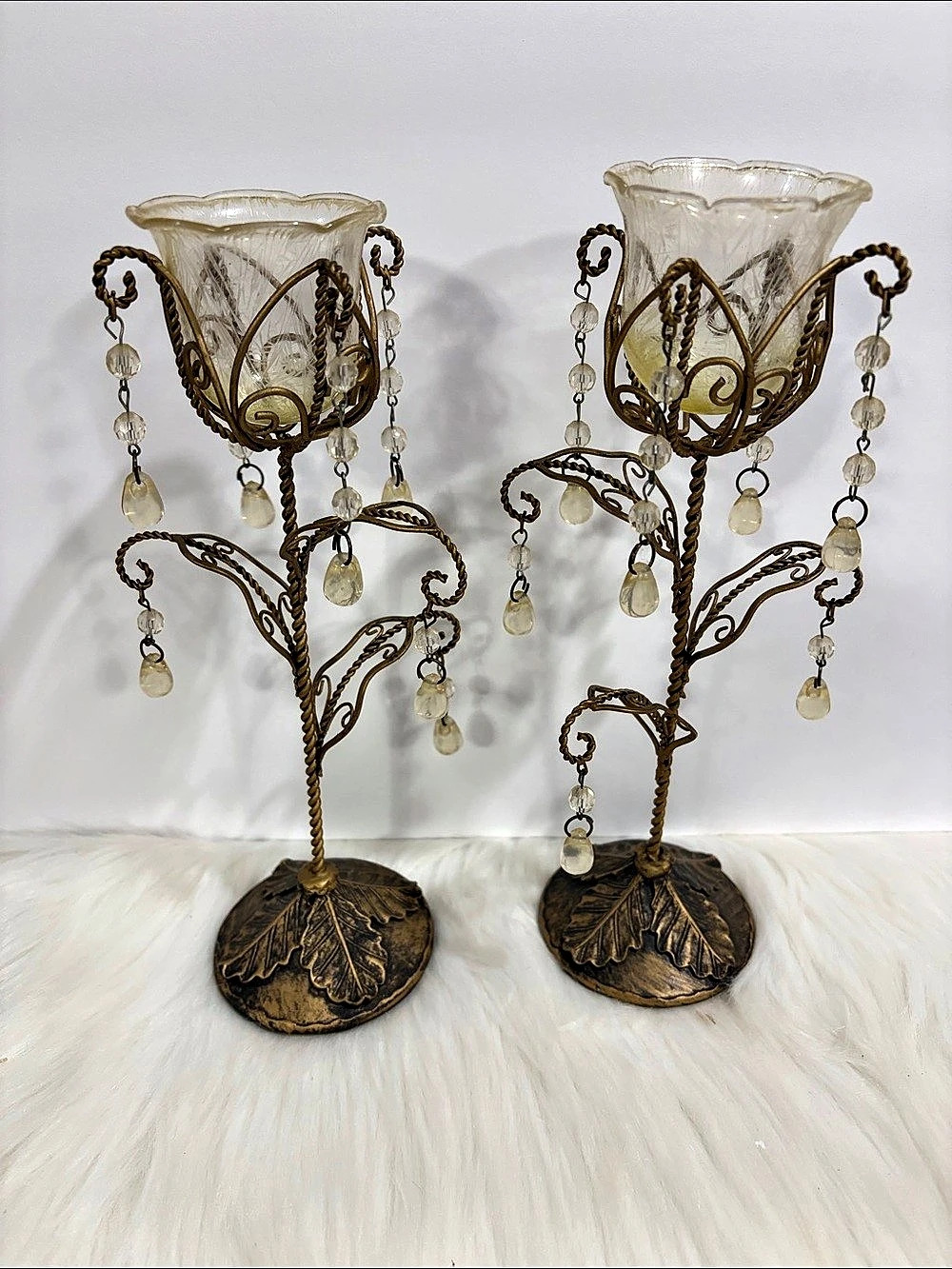 Gold & Clear Decorative Candle Holders Pair
